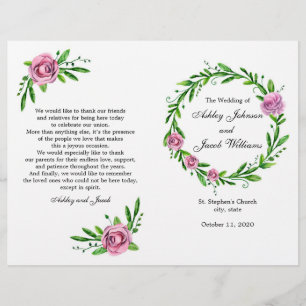 Programme de mariage vert. Cérémonie d'été