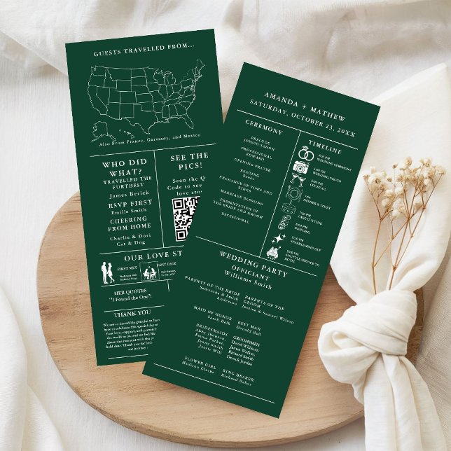 Programme de mariage Vert Émeraude Infographie (Créateur téléchargé)
