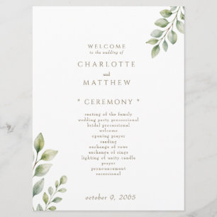 Programme de mariage vert et blanc