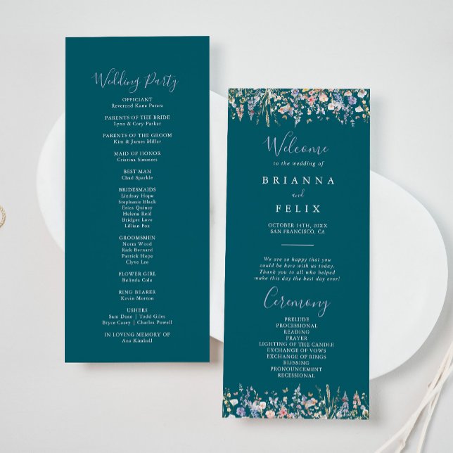 Programme de mariage vert Fleur sauvage multicolor (Créateur téléchargé)
