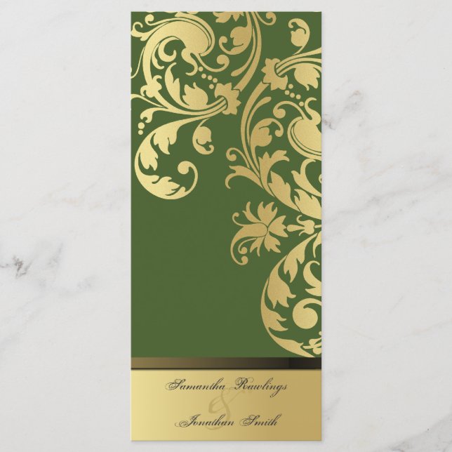 Programme de mariage - Vert & Or Shimmer Floral (Devant)