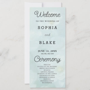 Programme de mariage vert pâle aux fleurs blanches