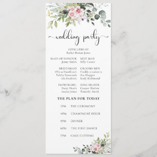 Programme de mariage vert rose
