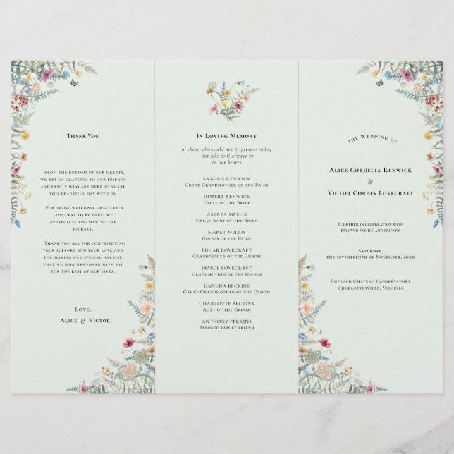 Programme de mariage vert simple Monnaie Fleur sau (Devant)