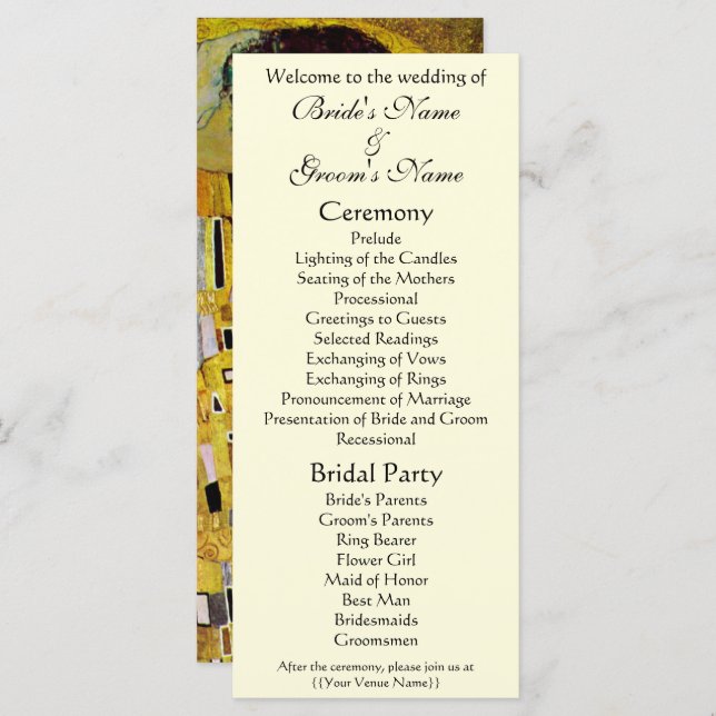 Programme de mariage victorien, The Kiss, Gustav K (Devant / Derrière)