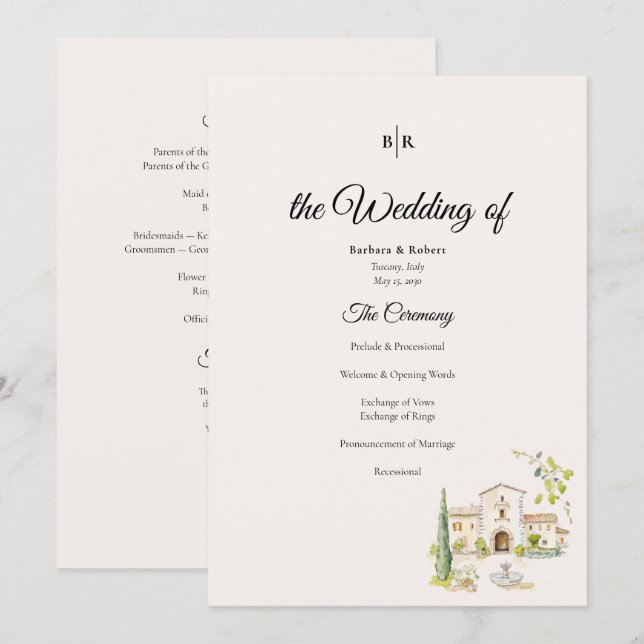 Programme de mariage Villa toscane Élégant Italie (Devant / Derrière)