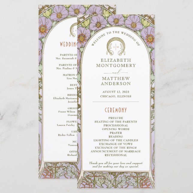 Programme de mariage vintage Art Nouveau par Mucha (Devant / Derrière)