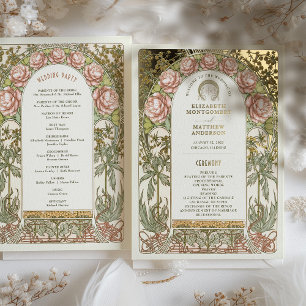 Programme de mariage vintage aux pivoines dorées