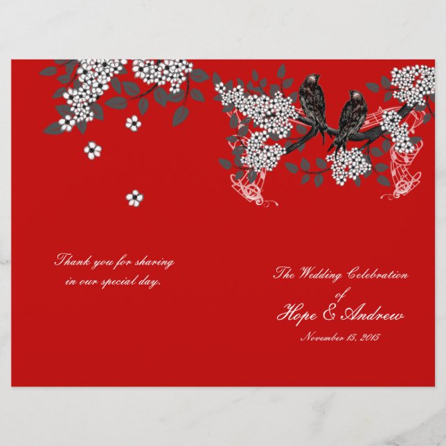 Programme de mariage Vintage Birds Cherry Red (Devant)