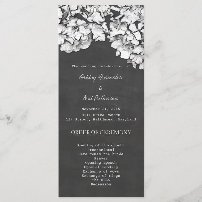 Programme de mariage vintage Chalkboard Hydrangeas (Devant)