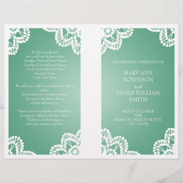 Programme de mariage Vintage dentelle Mint vert (Devant)