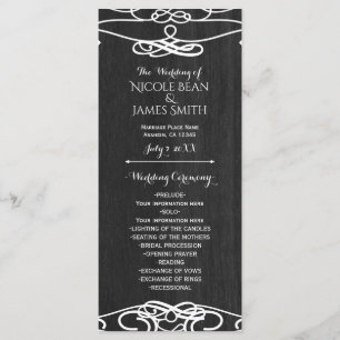 Programme de mariage vintage en bois noir et blanc