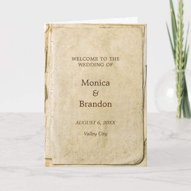 Programme de mariage vintage en papier rustique (Devant)