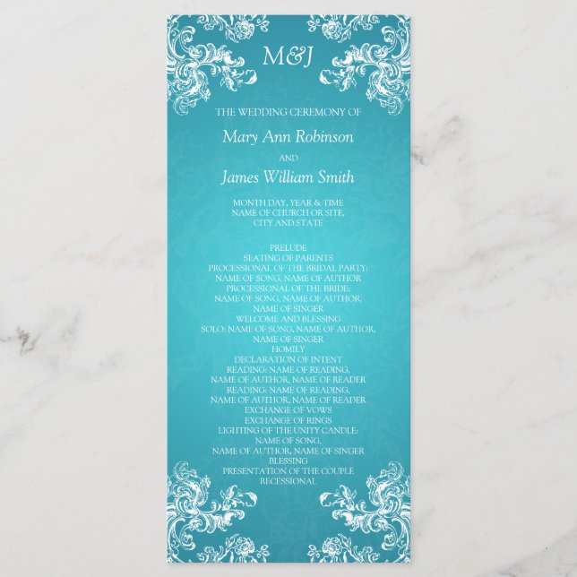 Programme de mariage Vintage Fils 2 Turquoise (Devant)