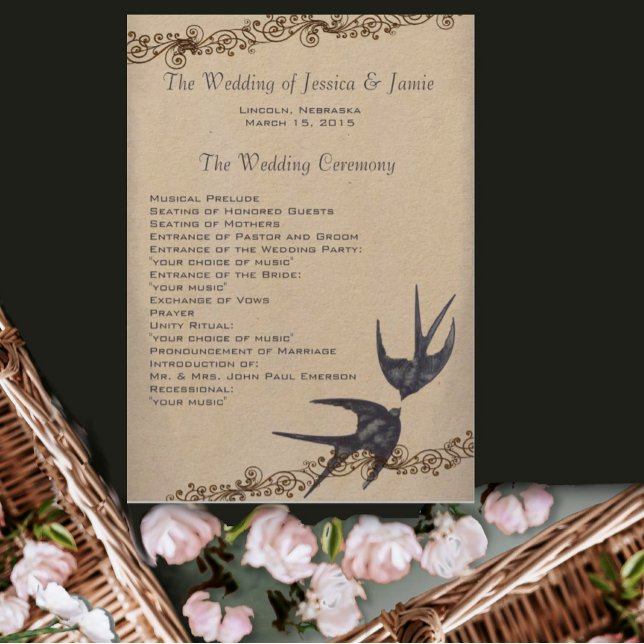 Programme de mariage vintage Love Bird Navy (Créateur téléchargé)