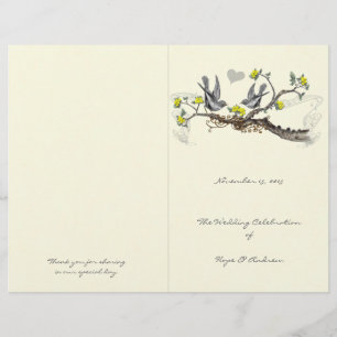 Programme de mariage vintage pour les oiseaux jaun