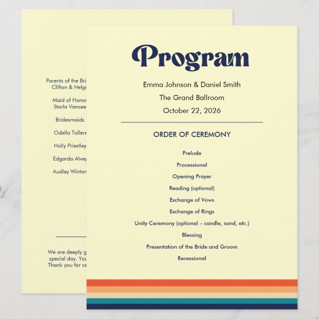 Programme de mariage Vintage Vibes (Devant / Derrière)