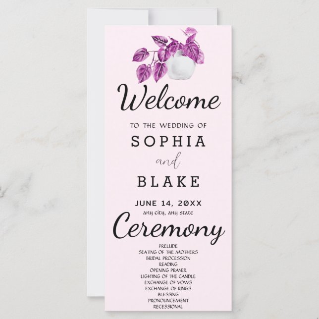 Programme de mariage violet feuilles de plantes de (Devant)
