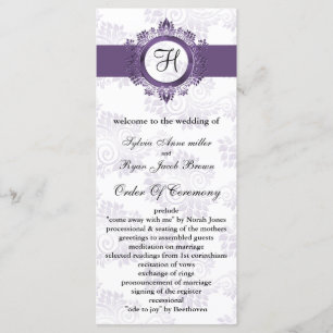 Programme de mariage violet monogramme