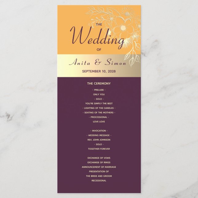 Programme de mariage violet prune (Devant)