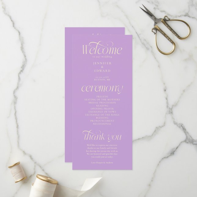 Programme de mariage Wisteria à typographie modern (Devant/Arrière en situation)