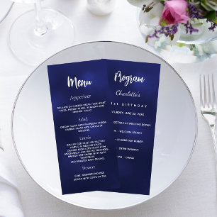 Programme de menu d'anniversaire bleu marine blanc