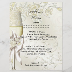 Programme de menu de mariage or crème perle floral