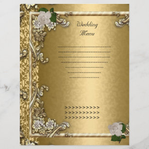 Programme de menu de mariage Rose blanche or