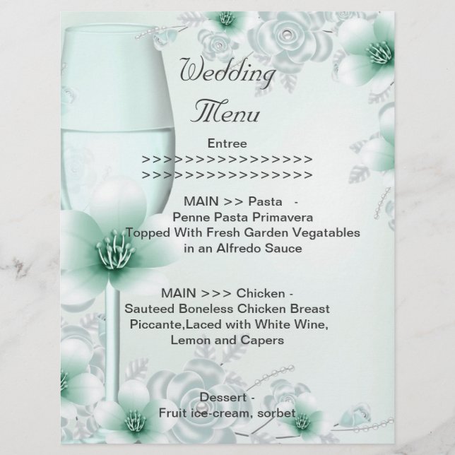 Programme de menu de mariage Rose de Fleur de Ment (Devant)