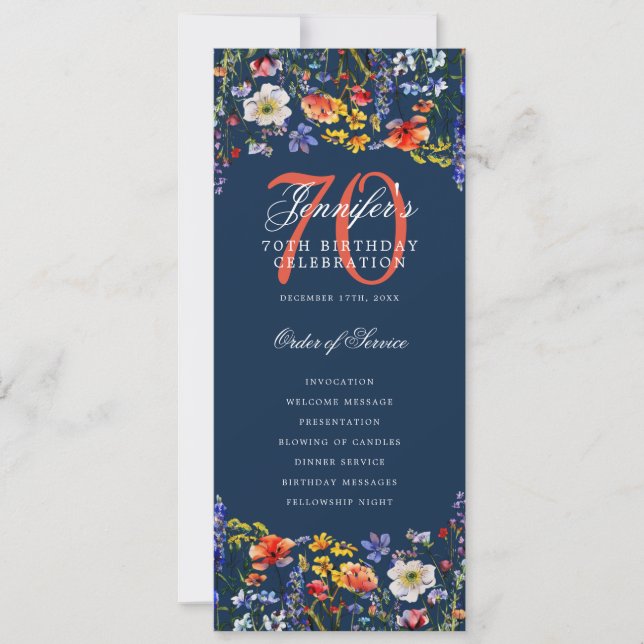 Programme de menu de remerciement pour 70e anniver (Devant)