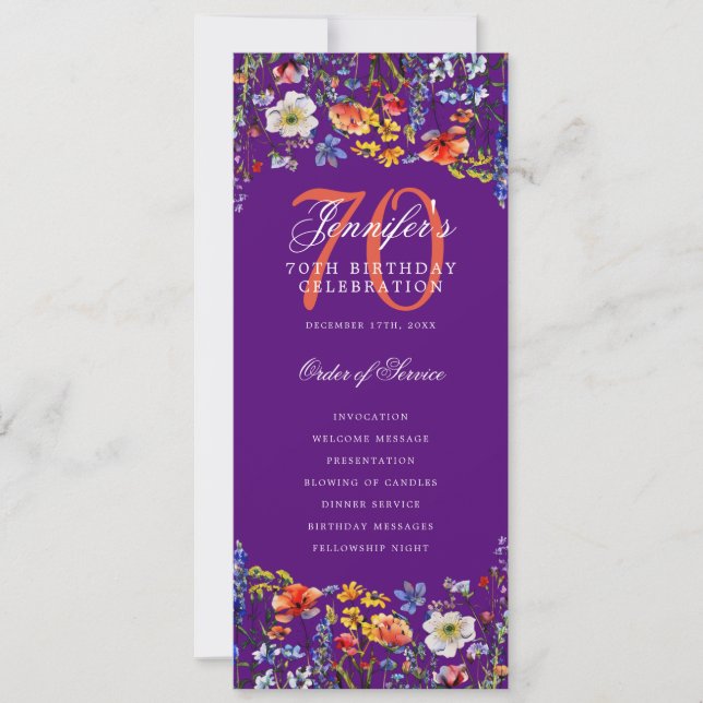 Programme de menu de remerciement pour 70e anniver (Devant)
