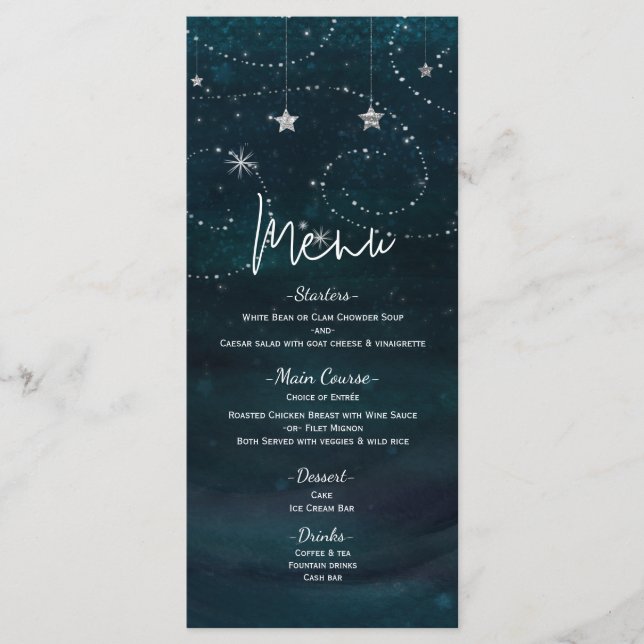 Programme de menu Starry Sky Swirls & Stars Celest (Devant)
