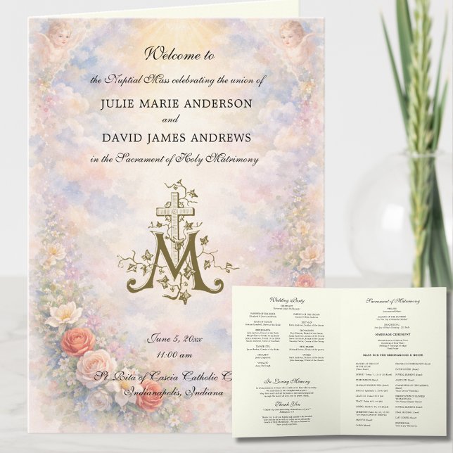 Programme de messe de mariage catholique aux roses (Créateur téléchargé)