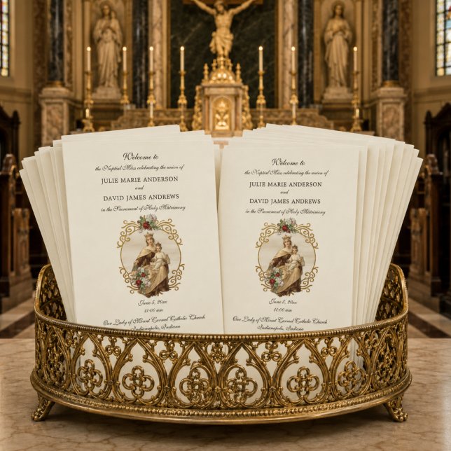 Programme de messe de mariage catholique élégant (Créateur téléchargé)