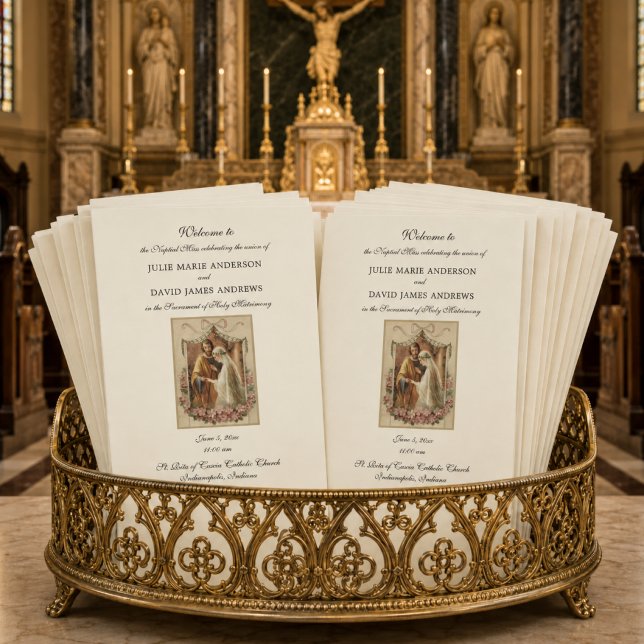 Programme de messe de mariage catholique floral él (Créateur téléchargé)
