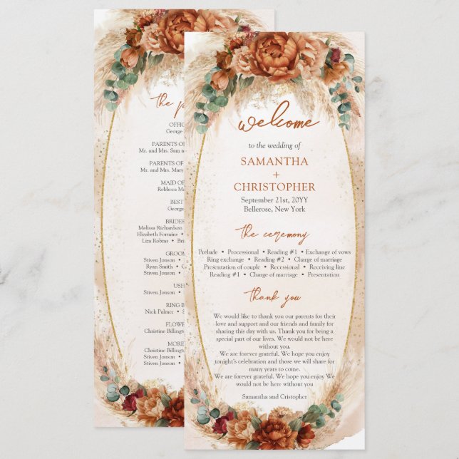 Programme de pampas bordeaux de fleurs de Terracot (Devant / Derrière)