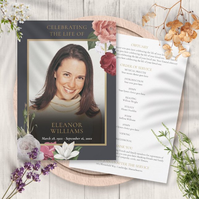 Programme de photo florale funéraire Ordre de serv (Funeral Floral Photo Order Of Service Program)