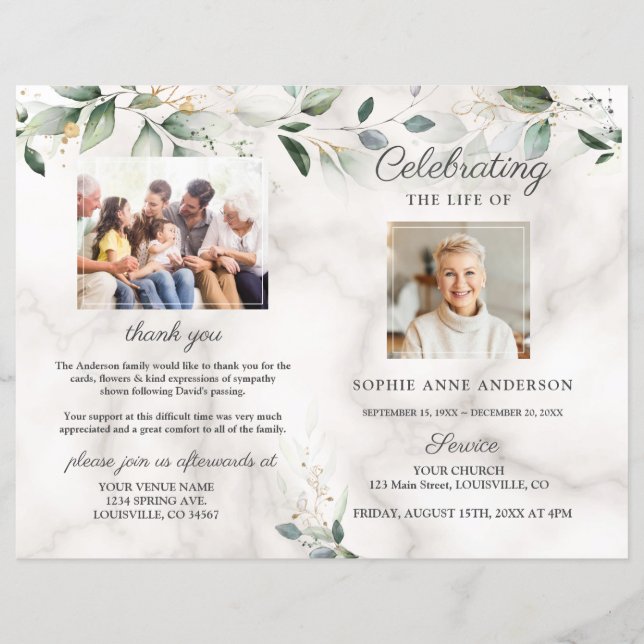 Programme de photos du service funéraire commémora (Devant)