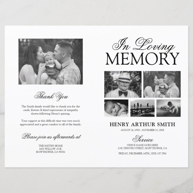 Programme de photos sur les funérailles budgétaire (Devant)