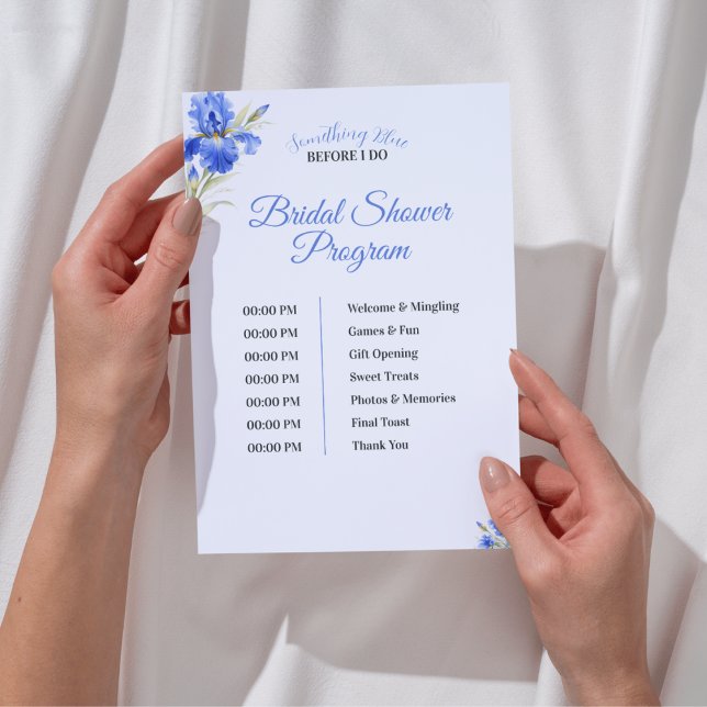 Programme de planning de Baby Shower Iris Quelque  (Blue Iris Something Blue Bridal Shower Program Timeline)