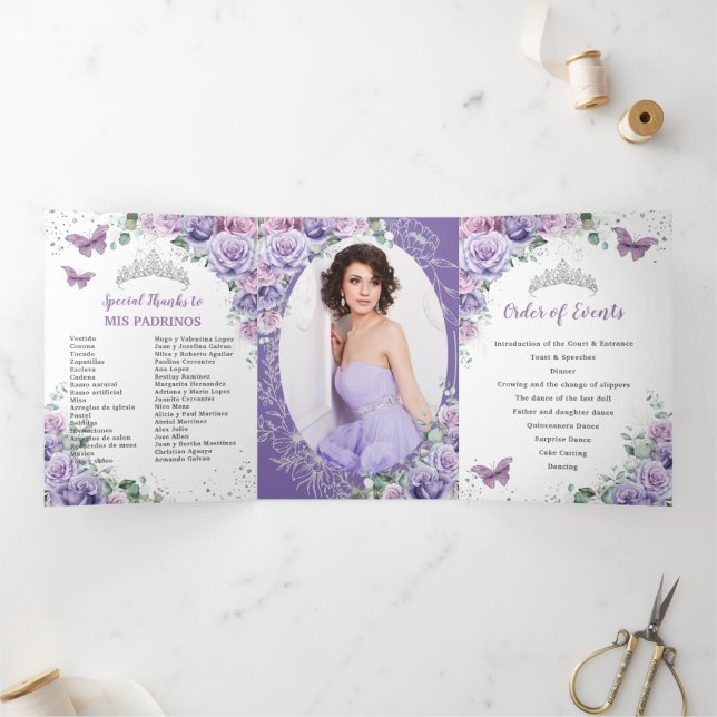 Programme de Quinceañera 15 Fleur de Lilas Violet  (Intérieur)