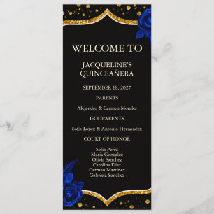 Programme de Quinceanera Floral Bleu Royal Or