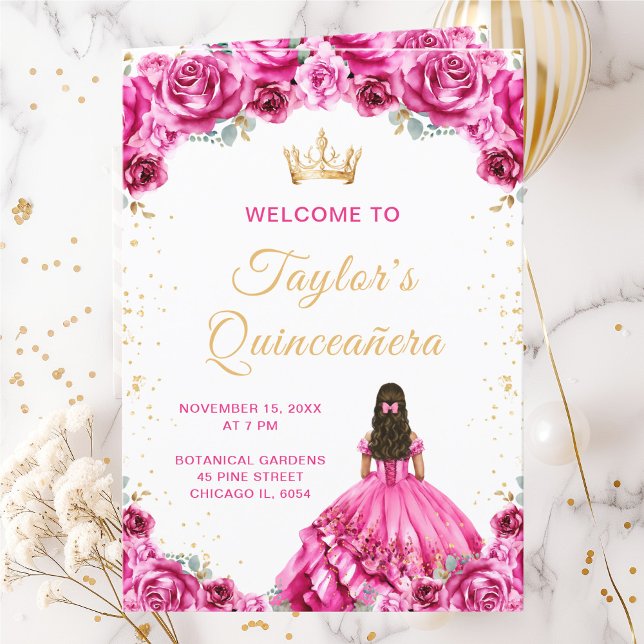 Programme de Quinceañera Floral Rose Chaud Princes (Créateur téléchargé)