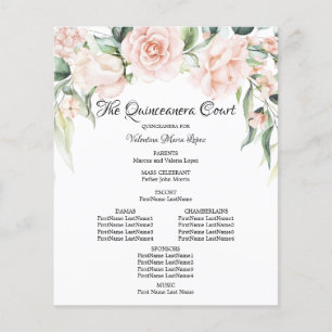 Programme de Quinceanera floral rose élégant