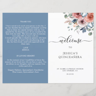 Programme de Quinceanera Florale Bleu et Blush