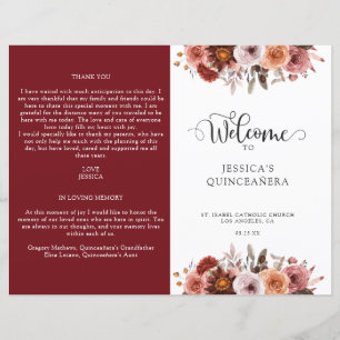 Programme de Quinceanera florale de Bourgogne et d