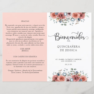 Programme de Quinceanera Florale Espagnol, Bleu et