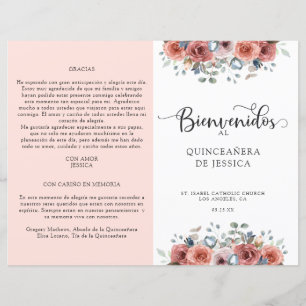 Programme de Quinceanera Florale Espagnol, Bleu et