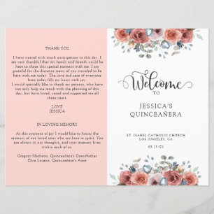 Programme de Quinceanera florale rose et bleu