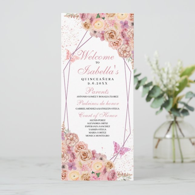 Programme de Quinceanera florale rose pâle (Debout devant)